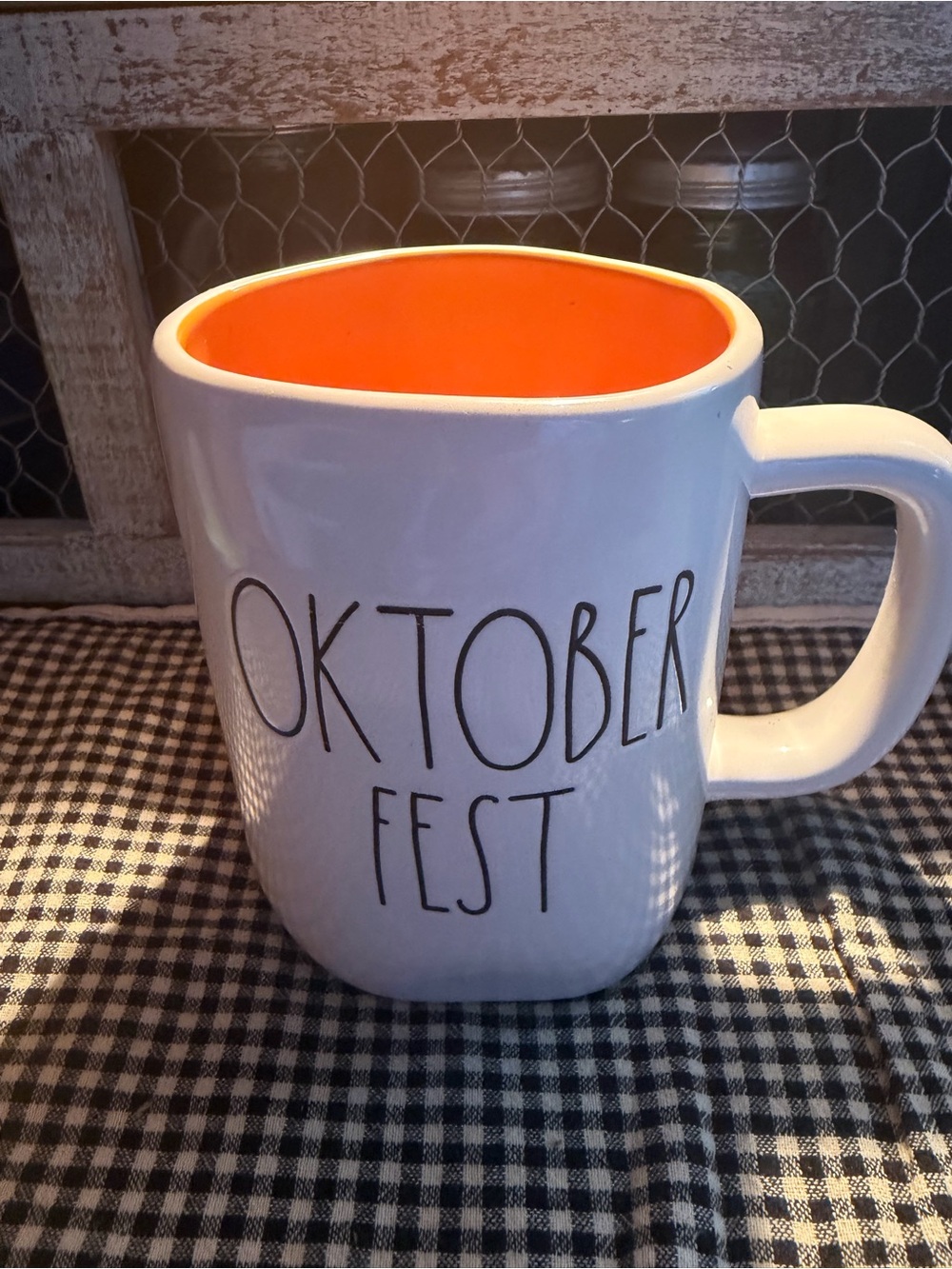 Rae Dunn Oktoberfest Ceramic Mug with Orange Interior